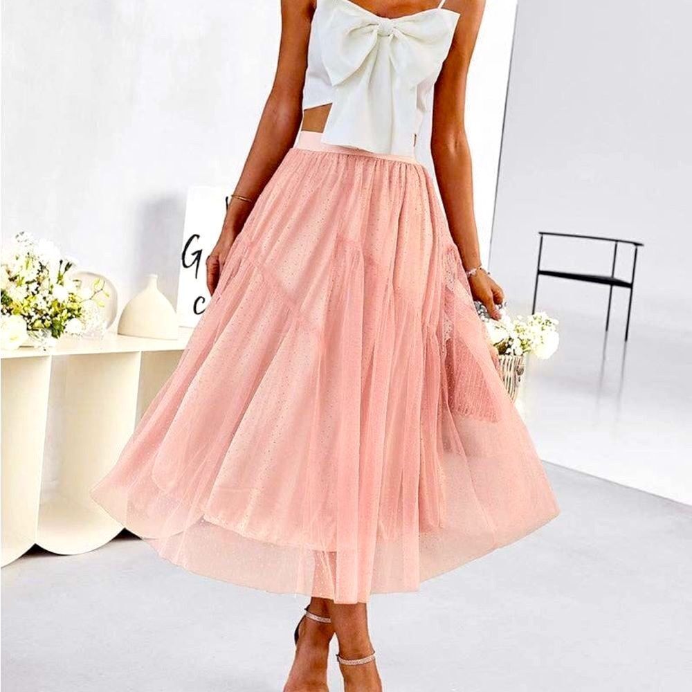 A-Line Pink Layered Skirt - Picture 3 of 6